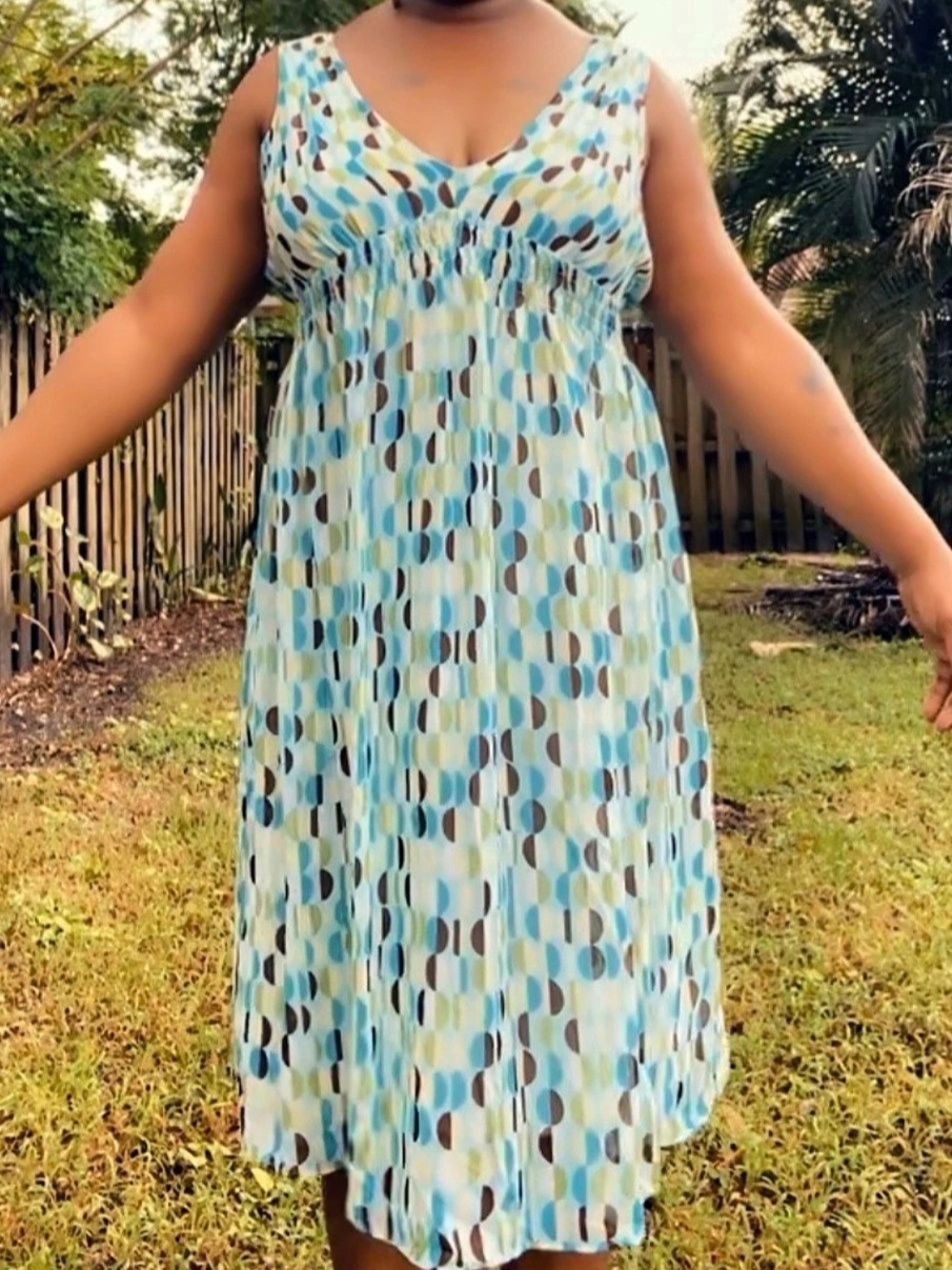 Blu Sage Geometric Midi Dress in Blue & Green Size 14